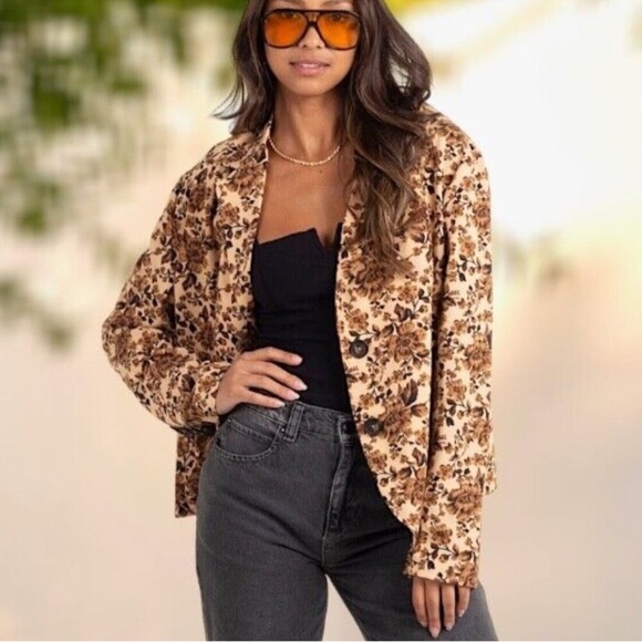 Free People Cali Floral Print Boxy Single Breasted Blazer - Picture 1 of 9